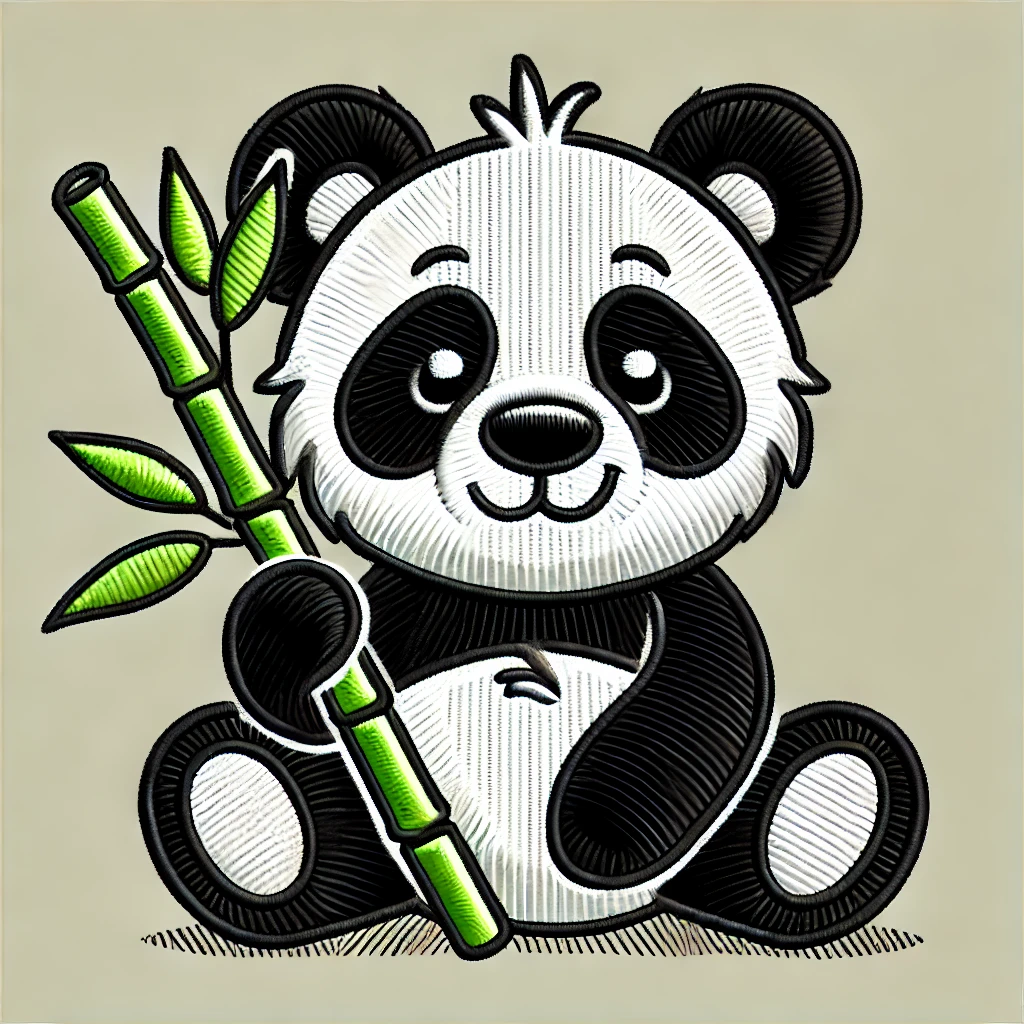 Digitized panda art embroidery design